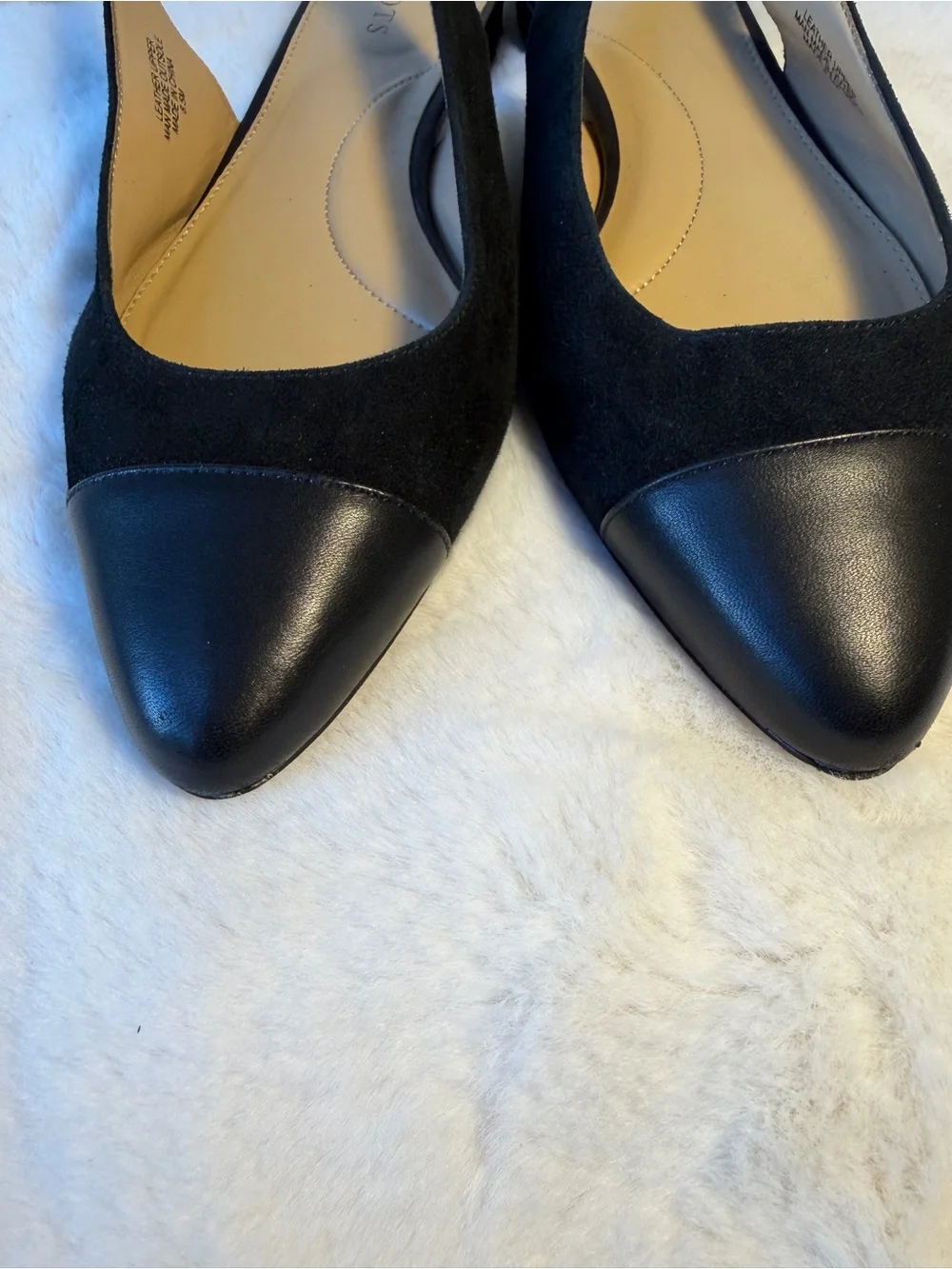 Talbots Classic Black Slingback Flats - Suede with Leather Toe Size 8.5
